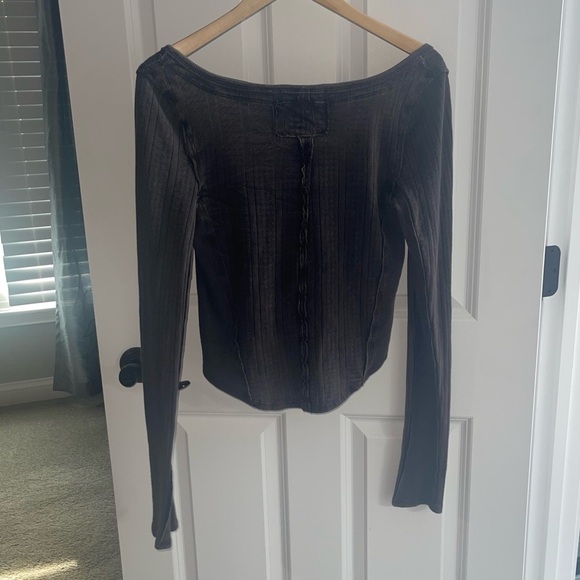 NEW Free People Eyes On You Top Small Black Cotton Long Sleeve Cropped ERK532 Sm - Picture 9 of 9